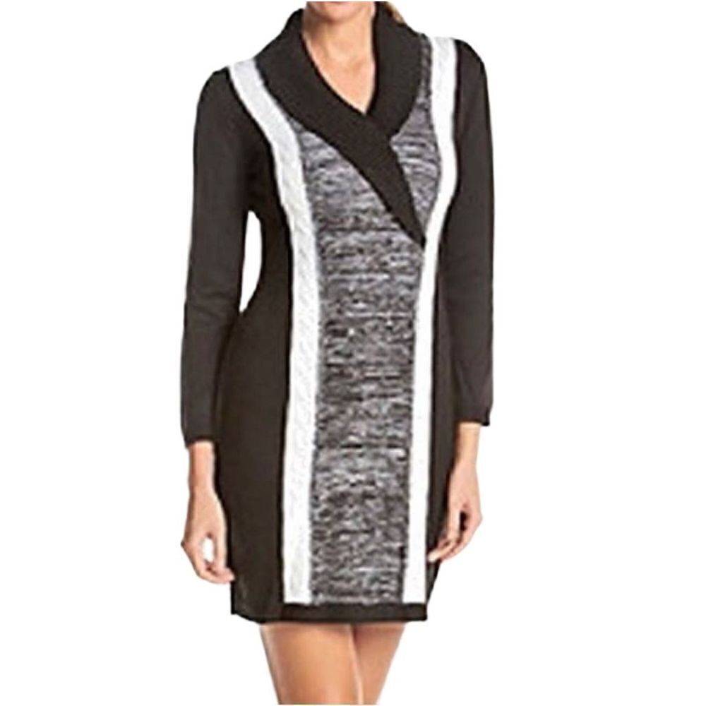 Calvin Klein black and white color block cable knit sweater dress size S